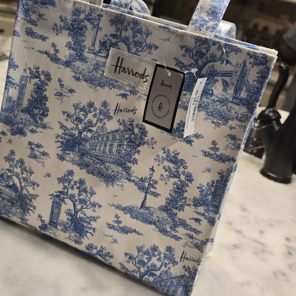 Harrods Blue and Cream Scenic Tote Bag NEW WITH TAG